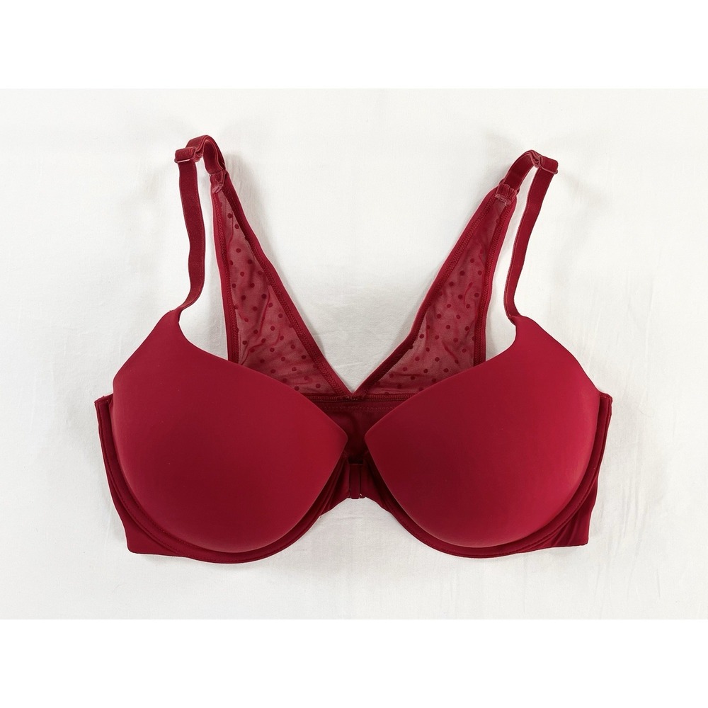 Victorias Secret Red Mesh Racerback Front Closure‎ Plunge Push Up Bra 36DD New